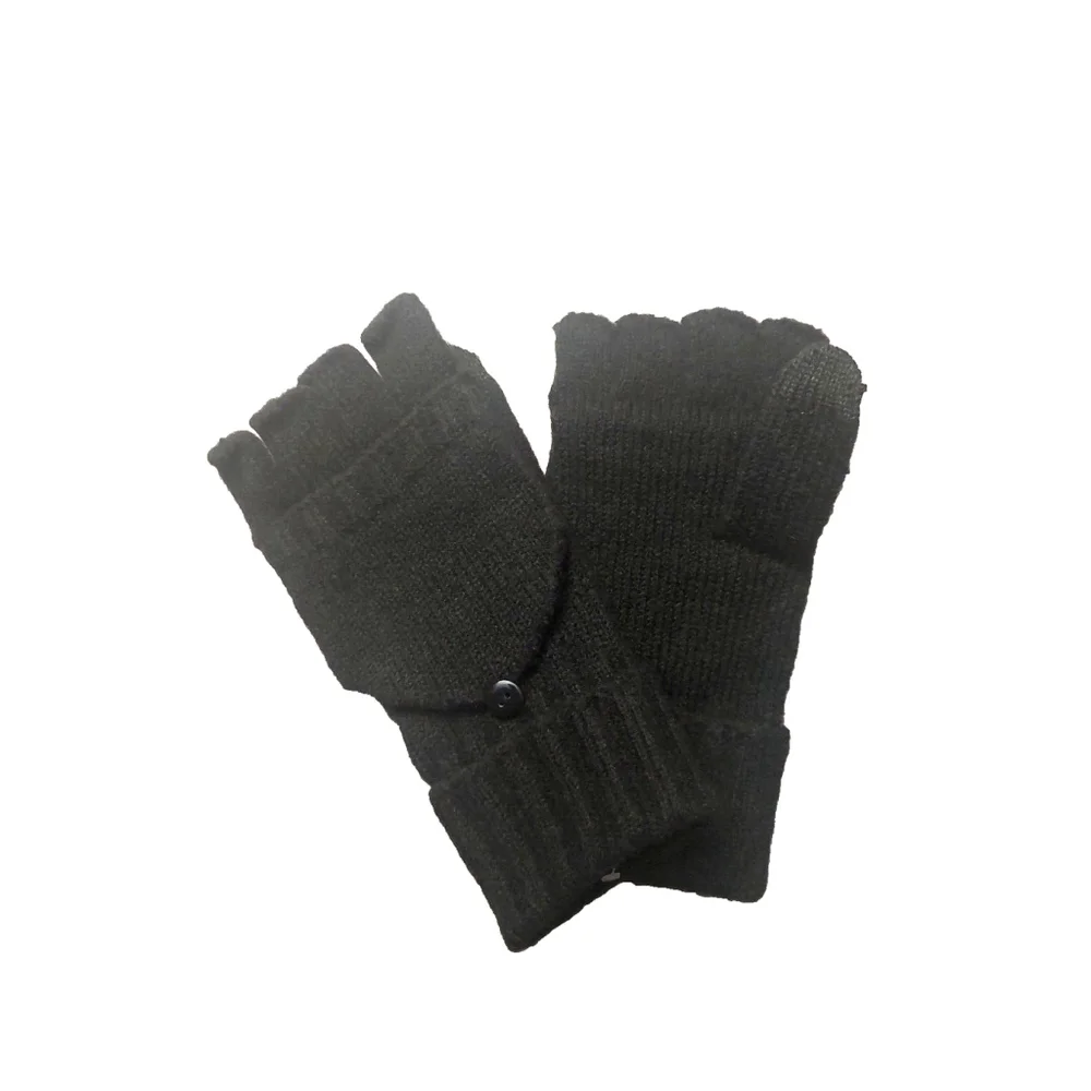 On 34th Wide-Ribbed Pop-Top Black Knit Gloves Sz One Size NWT